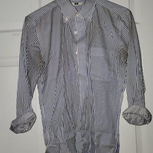 Uniqlo Blue and White Vertical Stripe Button-Down
